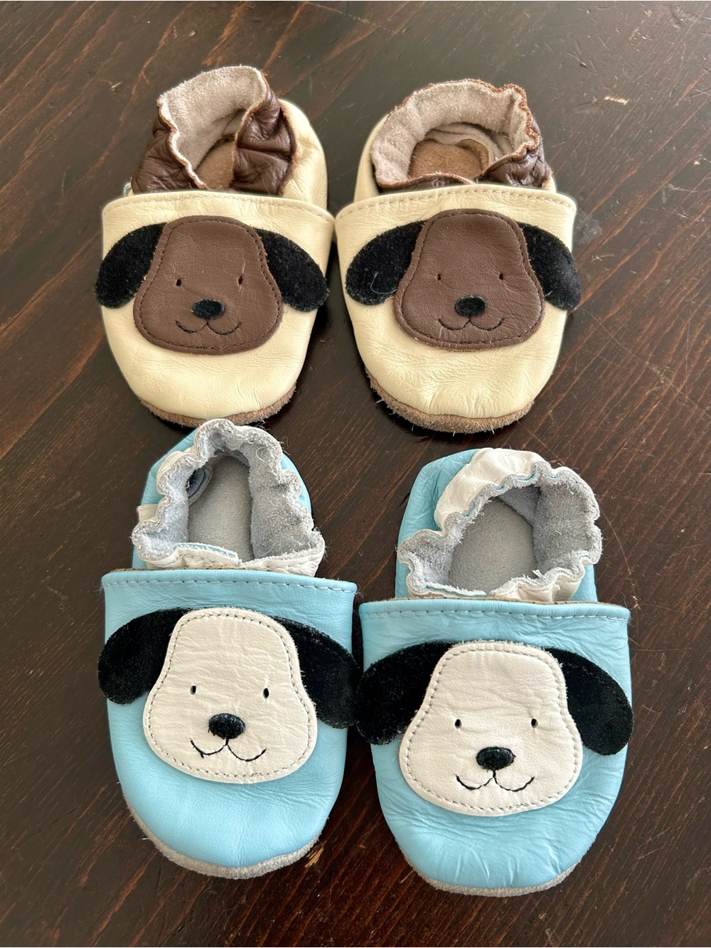 ✨3/$30✨ Robeez Leather Dog Face Soft-Soled Baby Shoes - two pairs | 0-6 months